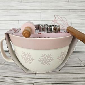Pink and White Snowflake Mixing Bowl Set